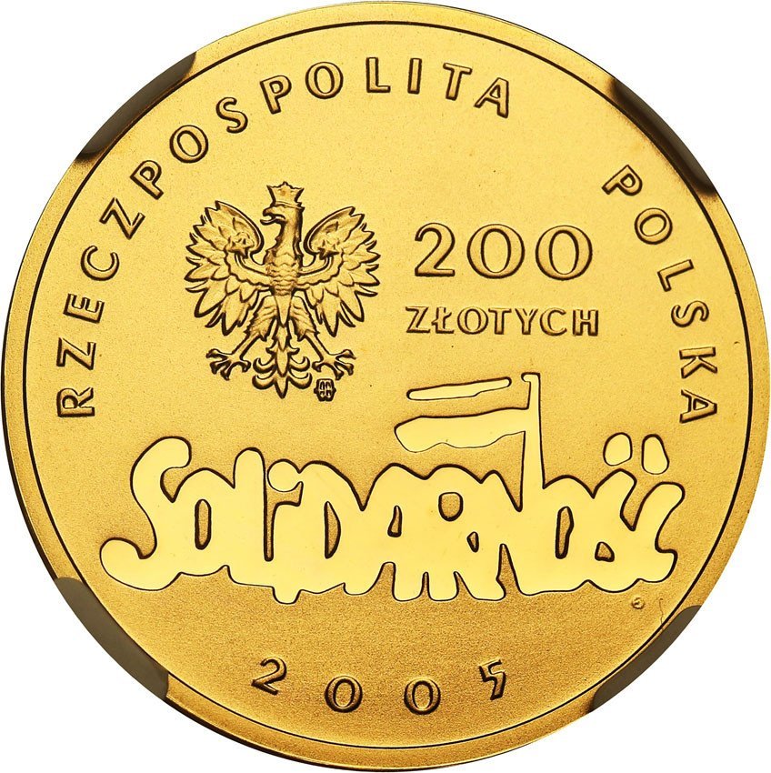 III RP. 200 złotych 2005 25 lat Solidarności NGC PF69 ULTRA CAMEO